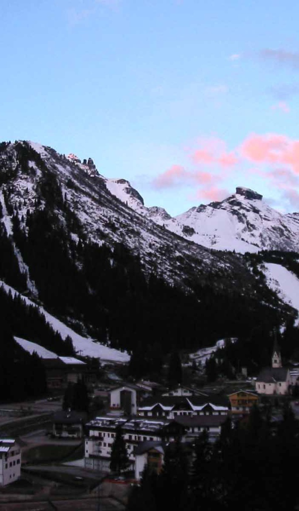 Sunset in the mountains in the ski resort of Arabba, Italy
