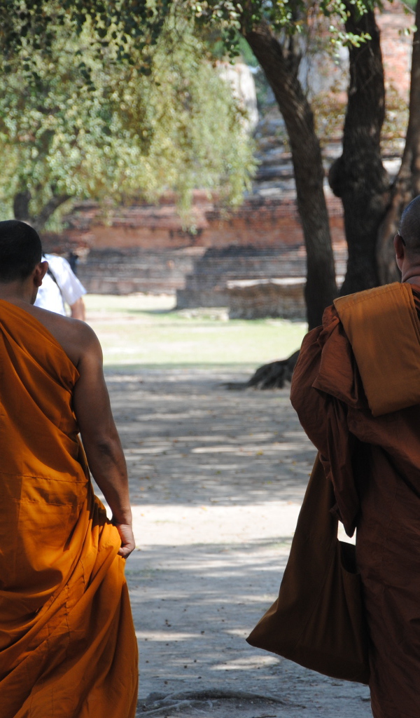 Buddhist monks on the street in the resort Ayuthaya, Thailand