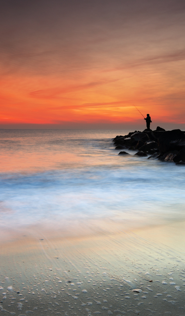 Монмут Бич, Нью-Джерси во время восхода солнца, США