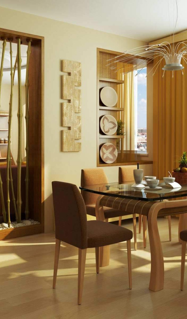 Бамбуковая перегородка в столовой