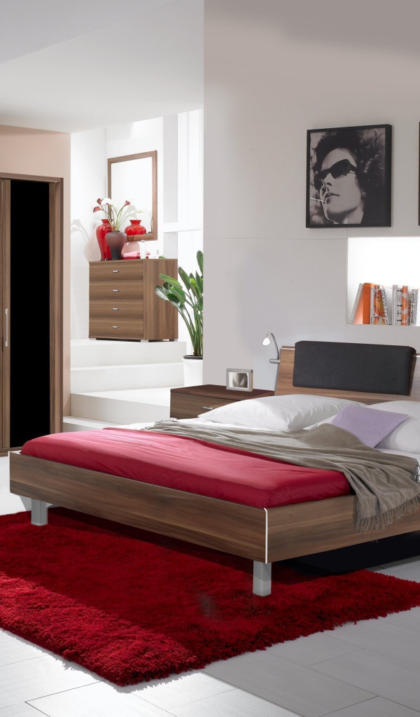 Спальня с красным ковром