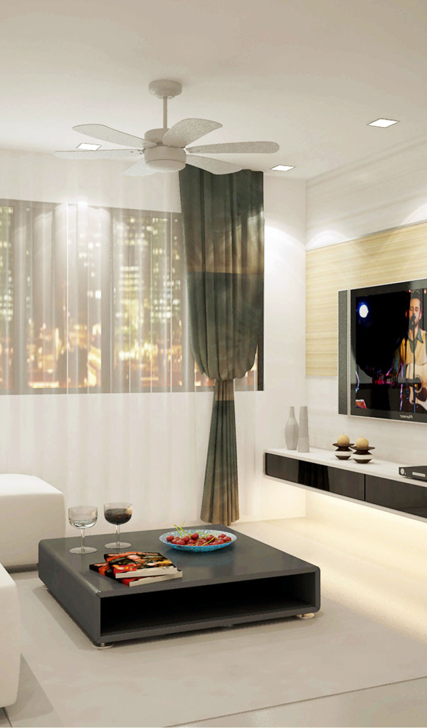 Большой город за окном гостиной