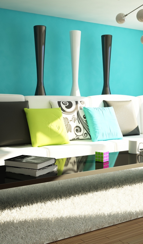 Голубая стена в гостиной