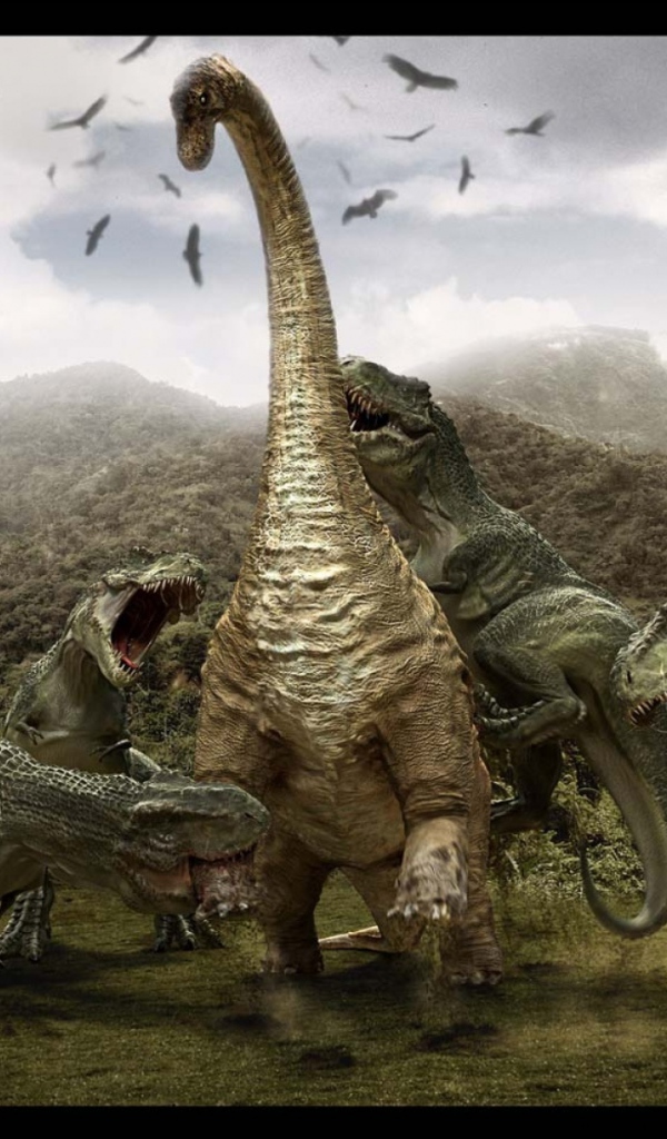 Тиранозавры атакуют бронтозавра