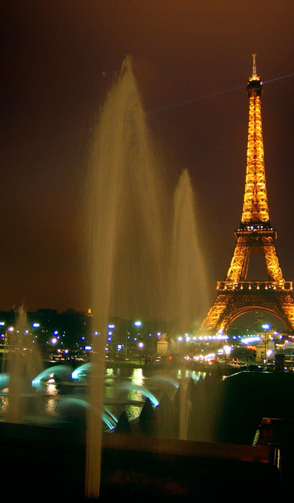 Eiffel tower and fountains, night photo