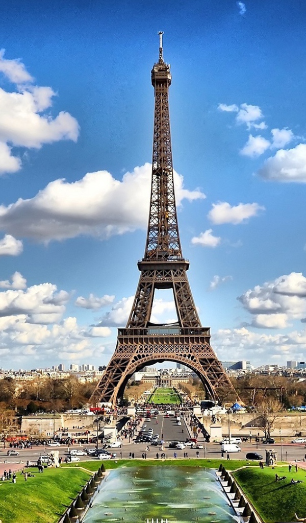 Eiffel tower on background of clouds in Paris, France