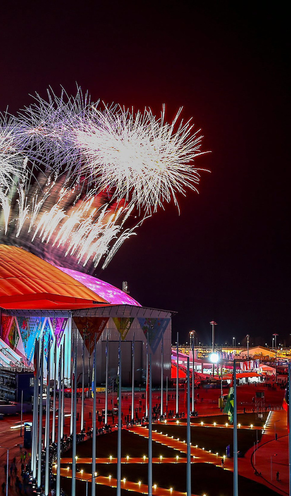 Фейерверк над стадионом на открытии Олимпиады в Сочи