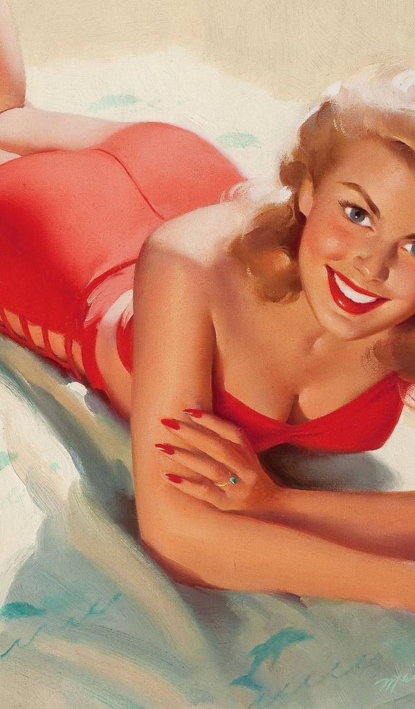 Девушка в красном купальнике, ретро
