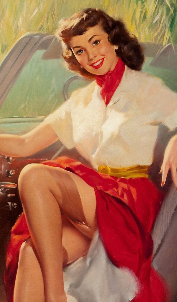 Девушка в красной юбке, ретро