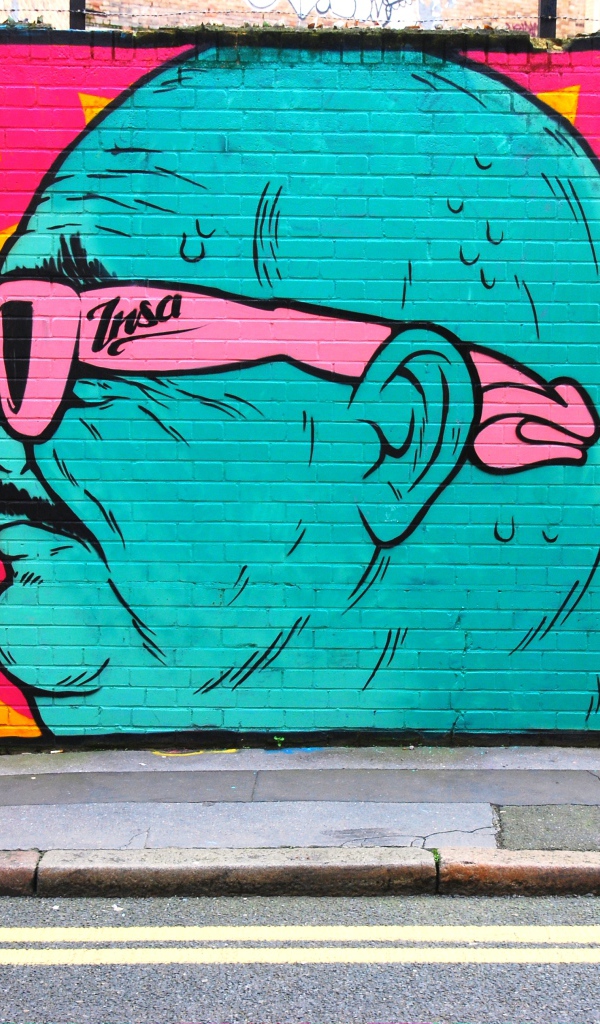 Граффити, синий человек в розовых очках