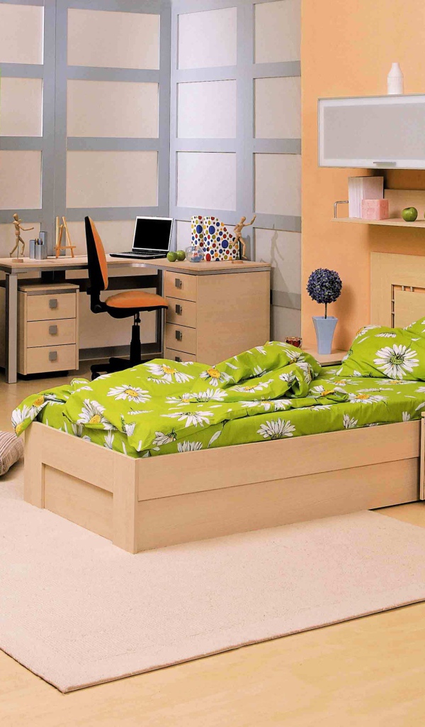 Зеленая постель в детской