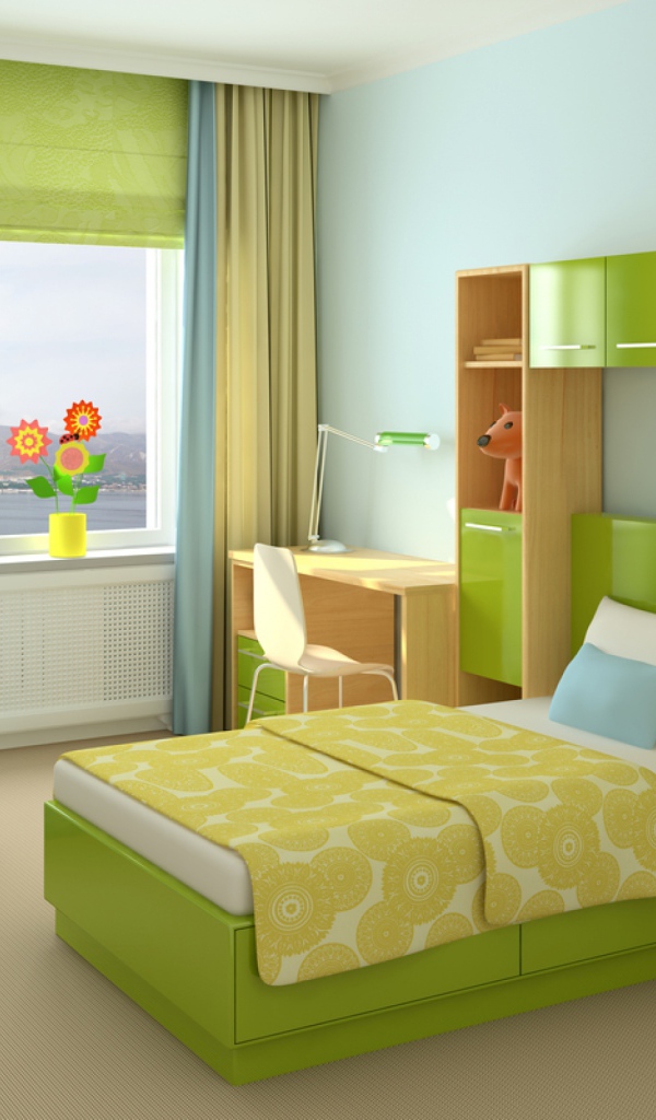 Зеленая кровать в детской комнате