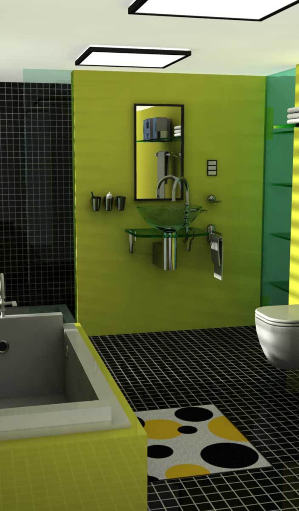 Зеленые панели в ванной
