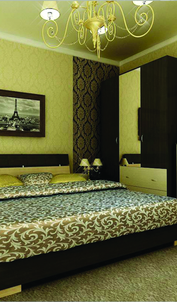 Зеленые обои в спальне