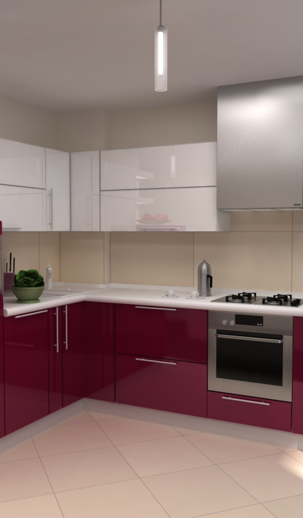 Аккуратная бордовая кухня