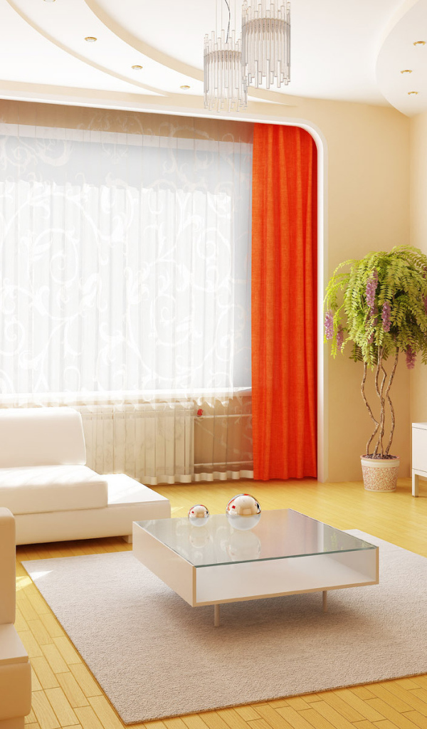 Оранжевые шторы в гостиной