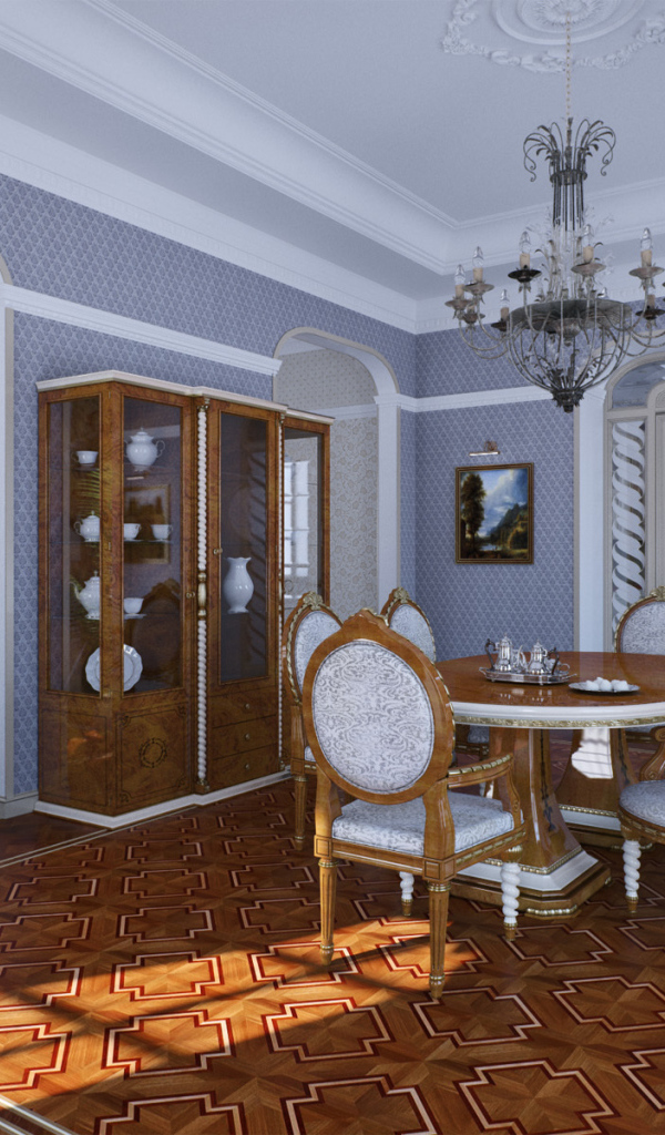 Паркет на полу в столовой