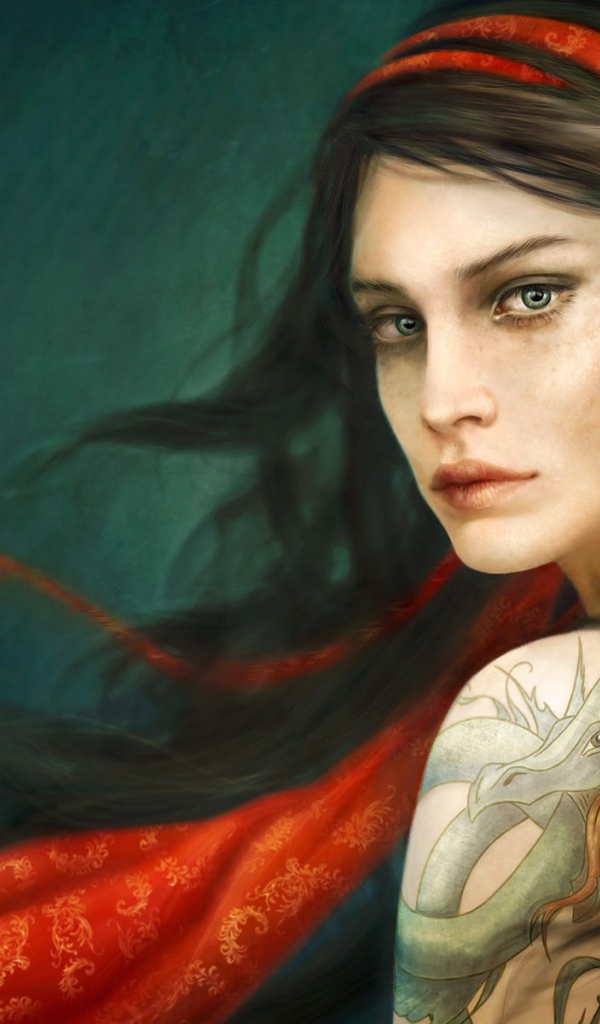 Грустная девушка с тату дракона на плече