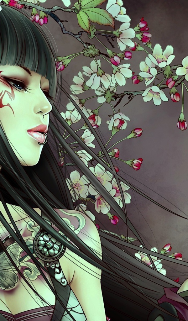 Девушка самурай с татуировкой