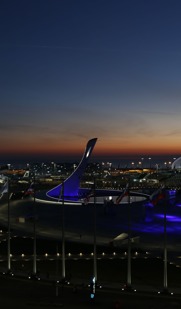 Стадионы на фоне заката на открытии Олимпиады в Сочи