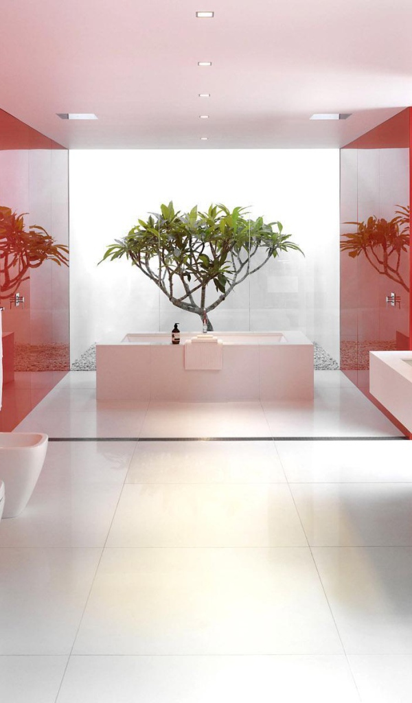 Красный цвет в оформлении ванной