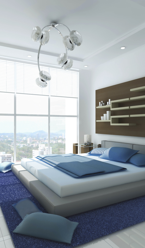 Полки на стене в спальне