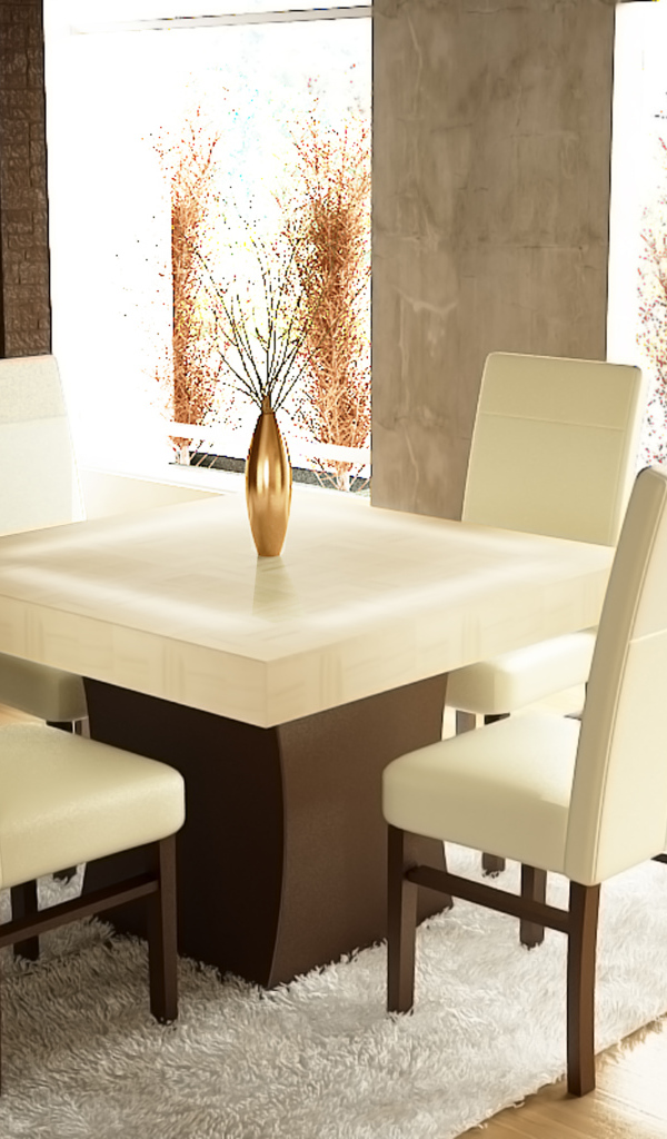Мебель из белой кожи в столовой