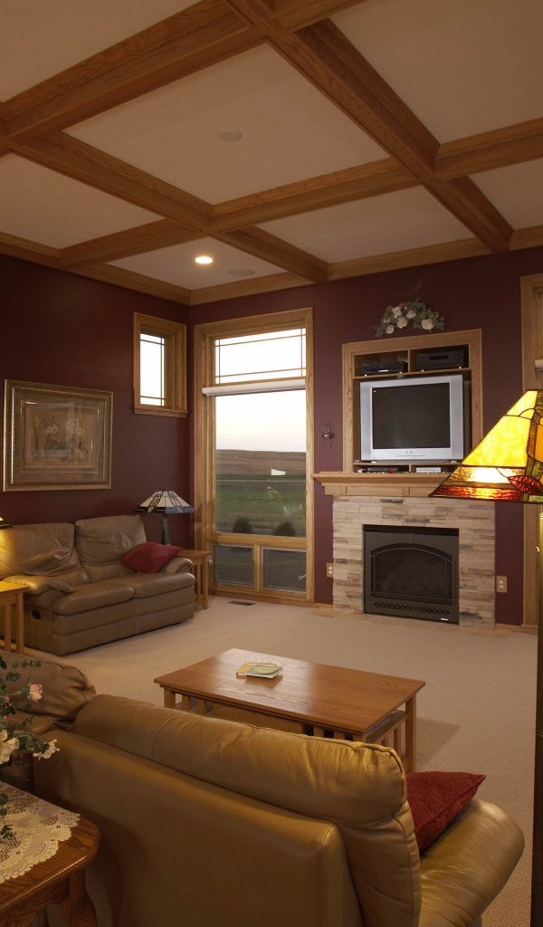 Деревянный потолок в гостиной