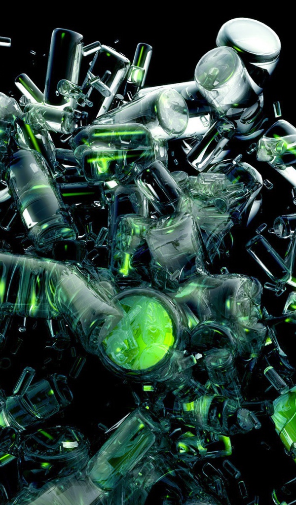 Абстрактная скульптура из зеленых бокалов
