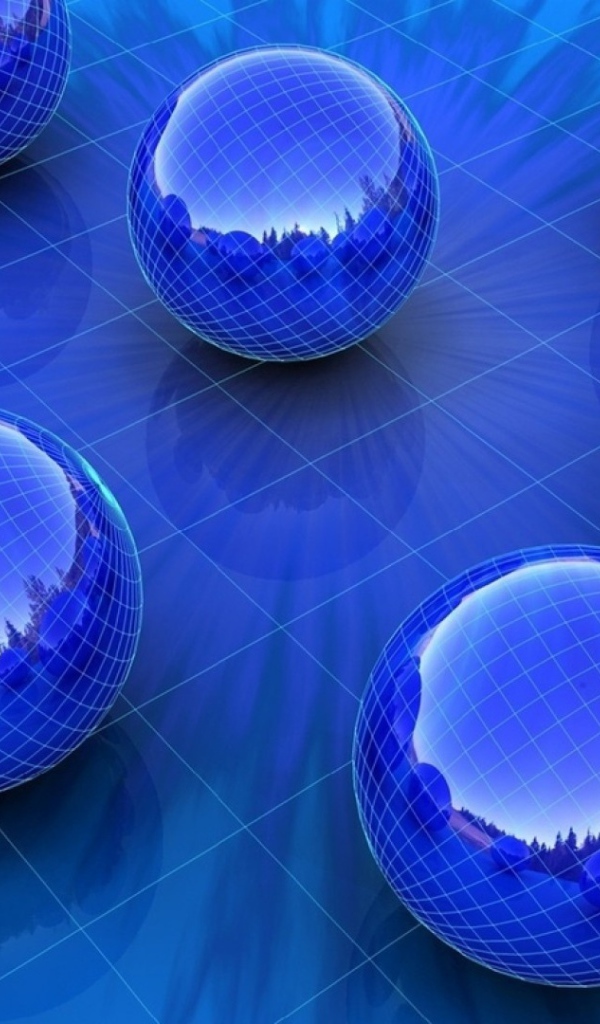 Голубые шары на голубой поверхности, 3-Д графика