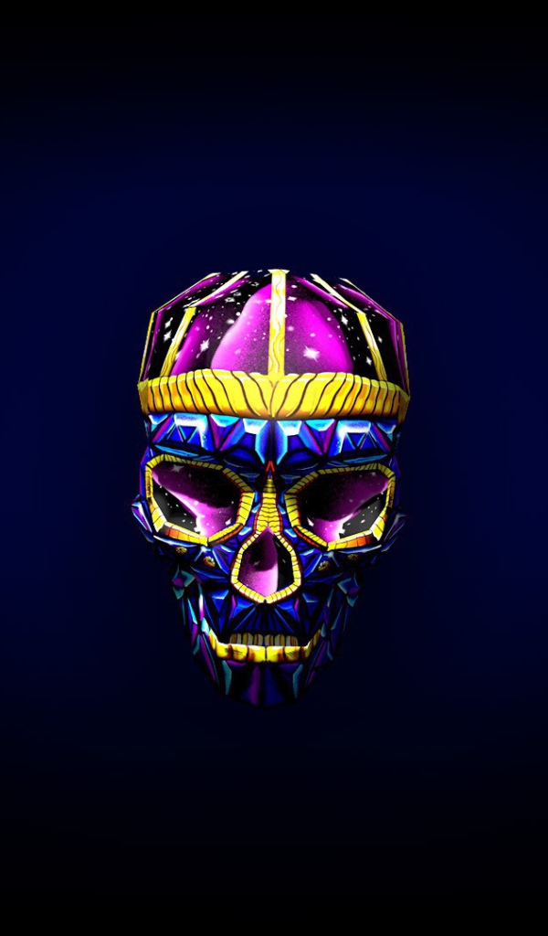 Яркие черепа на черном фоне, 3-Д графика