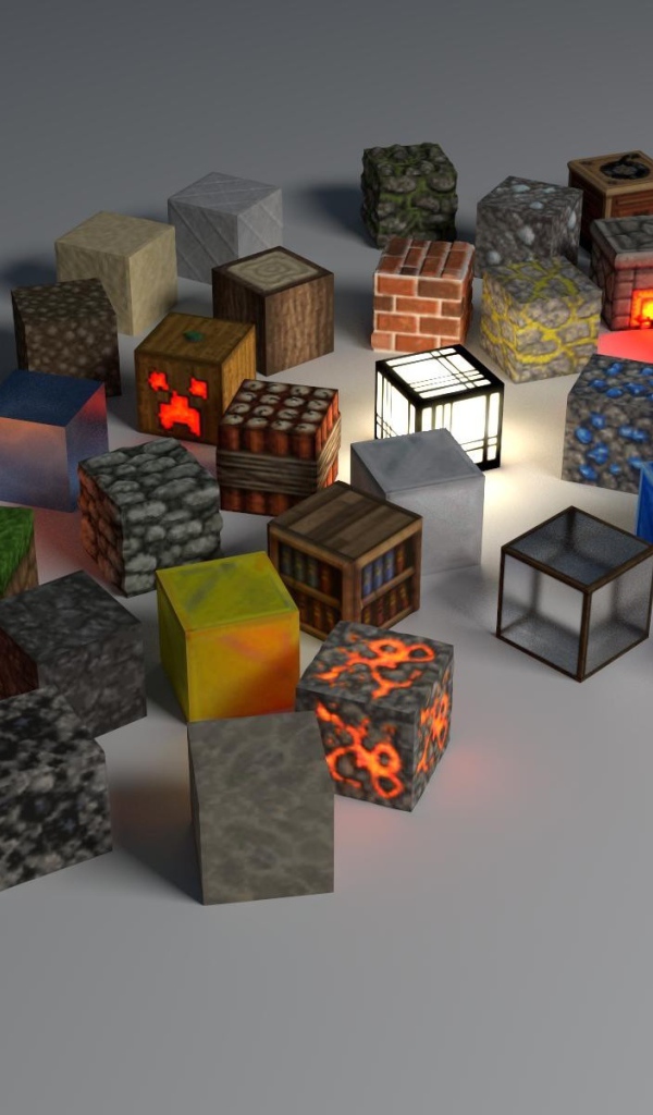 Кубы на серой поверхности в стиле Minecraft