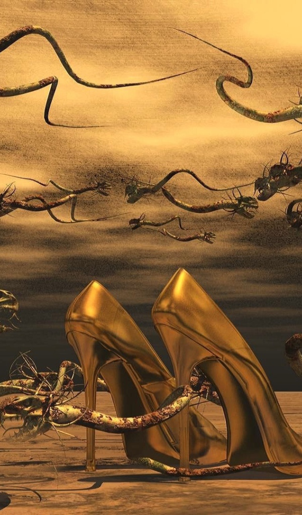 Золотые женские туфли на шпильках