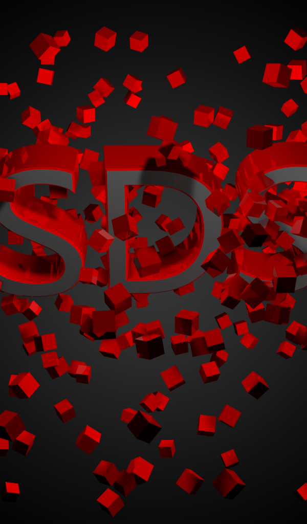 Буквы из красных кубов на черном фоне