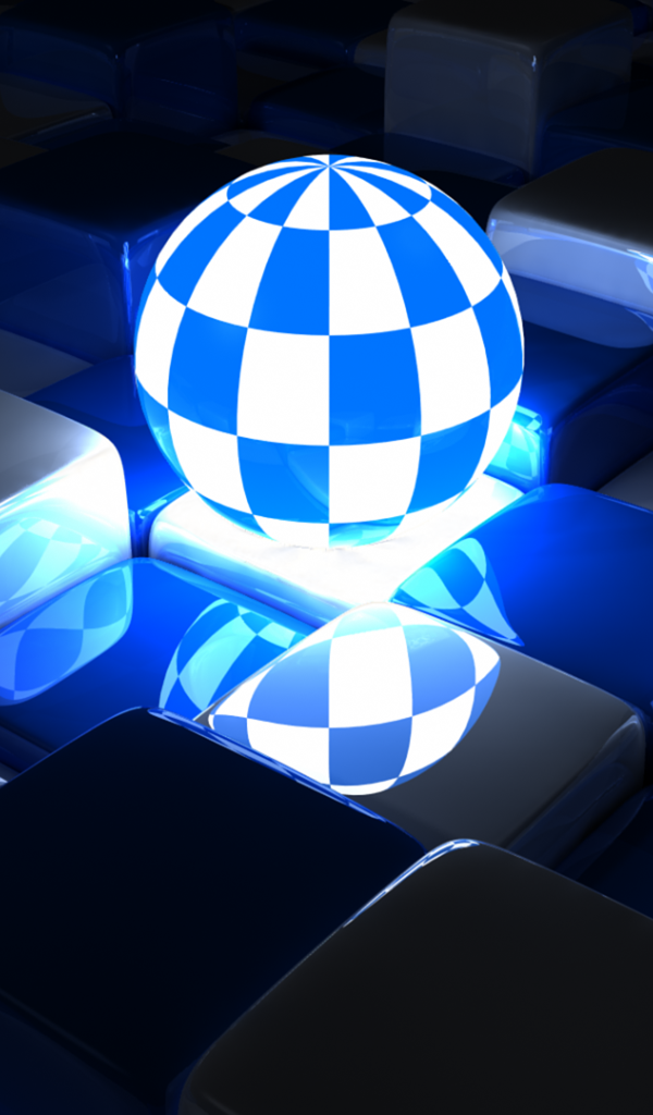 Светящийся шар среди кубов