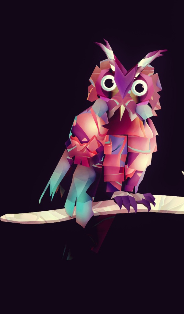 Сова на ветке, 3-Д графика