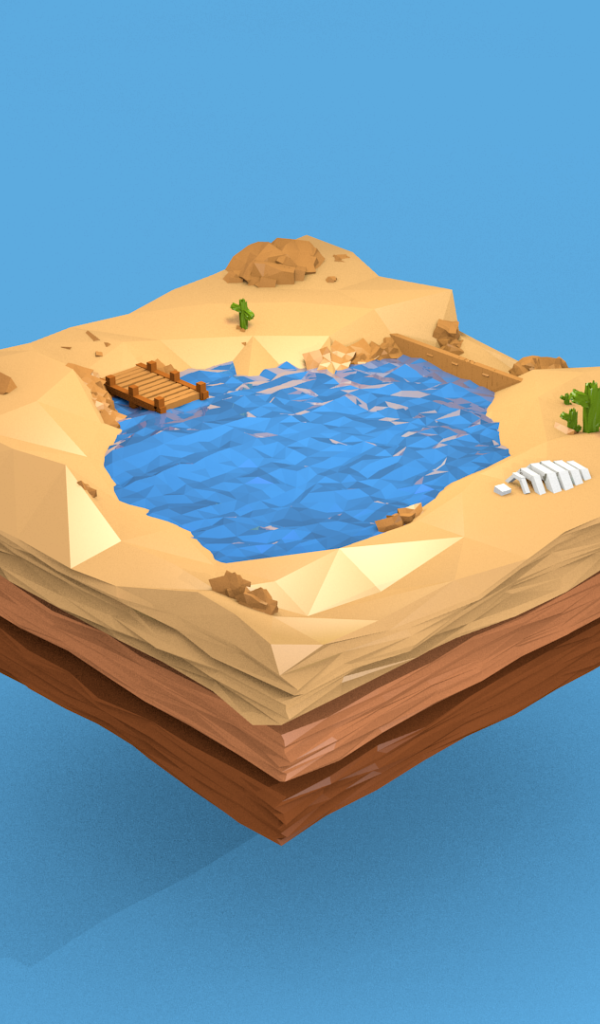 Озеро среди песка, 3Д модель