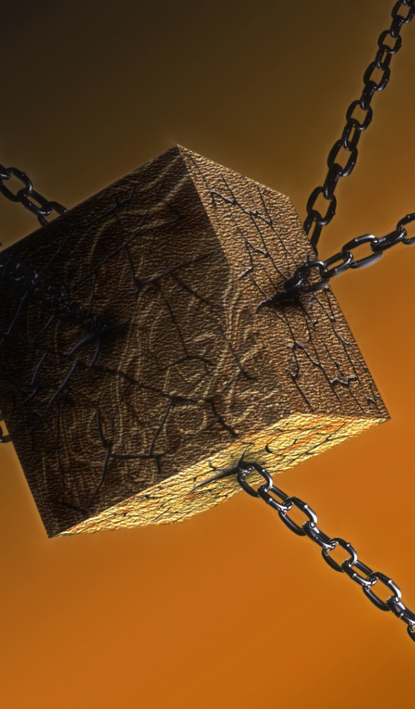 Деревянный куб на цепях