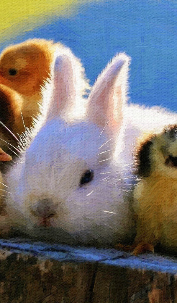 Кролик среди желтых цыплят