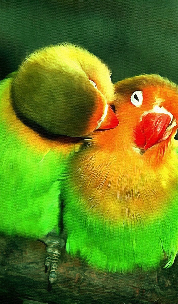 Два милых зеленых попугая на ветке дерева