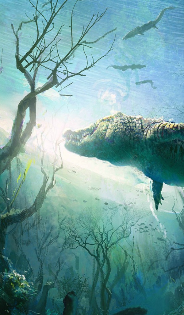 Крокодил в воде реки