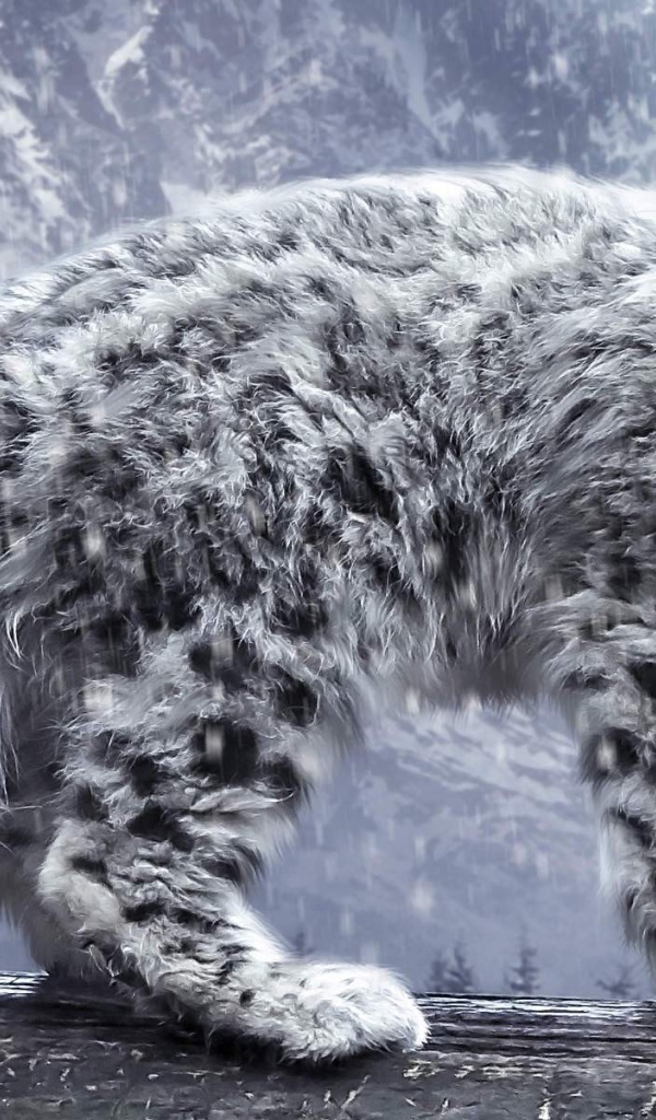 Лохматый снежный леопард с голубыми глазами