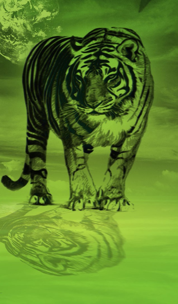 Тигр в зеленых тонах