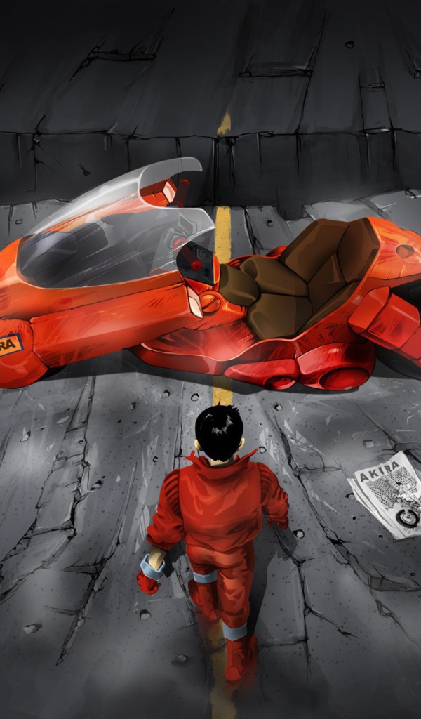 Акира у своего мотоцикла, аниме