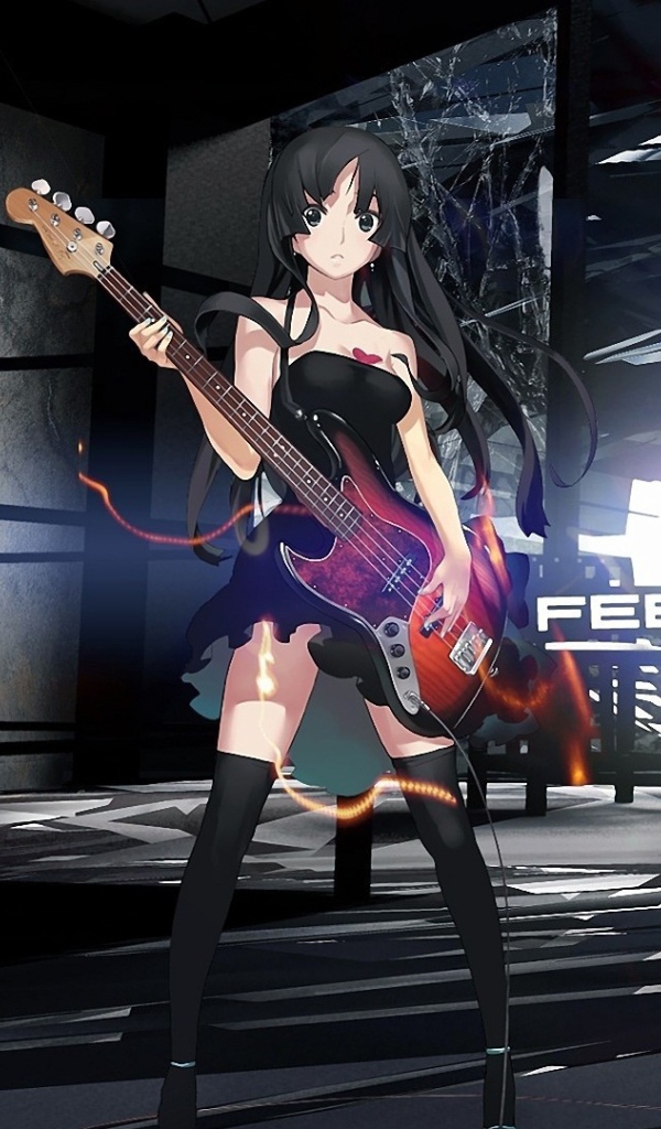 Девушка аниме Akiyama Mio с гитарой