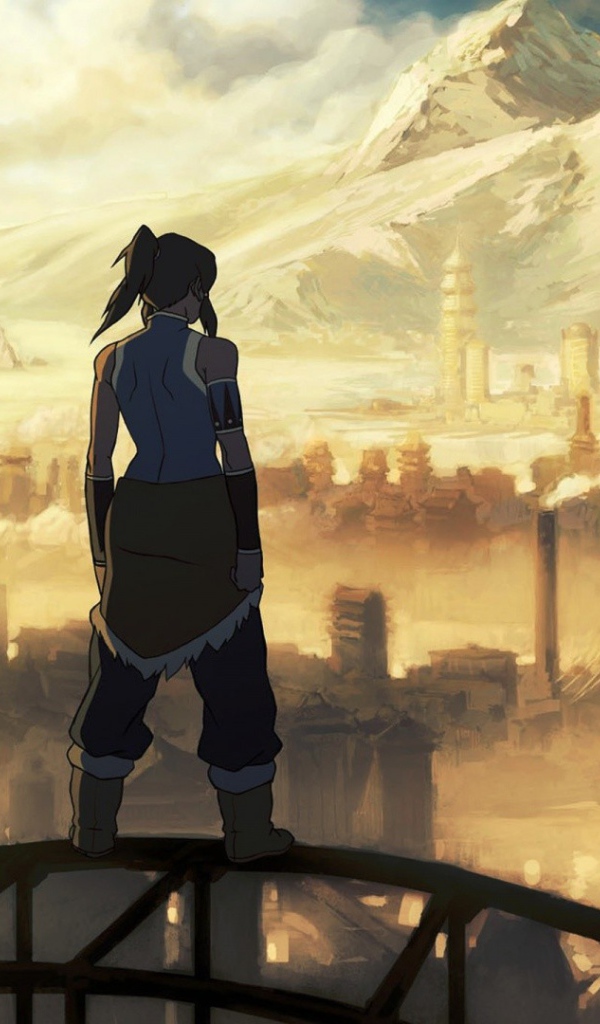 Персонаж аниме Легенда о Корре смотрит на горы