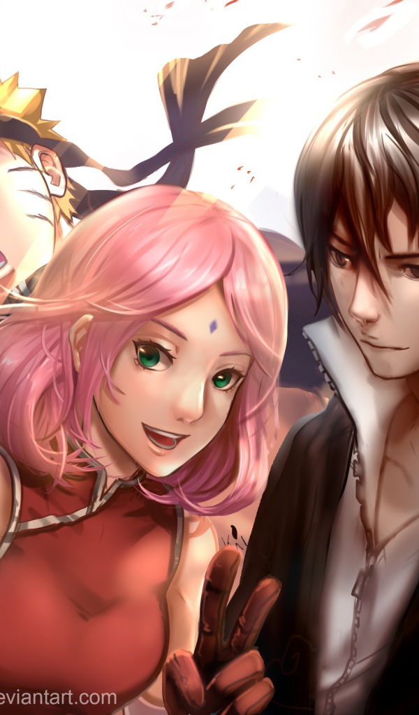 Девушка аниме Сакура Харуно  с персонажами Наруто