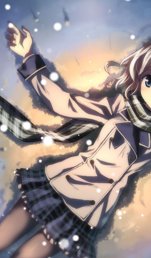 Аниме девушка Тацуя Юкки лежит на снегу