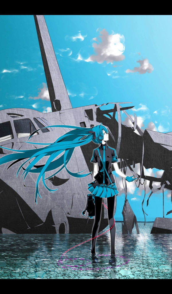 Аниме девушка у рухнувшего самолета