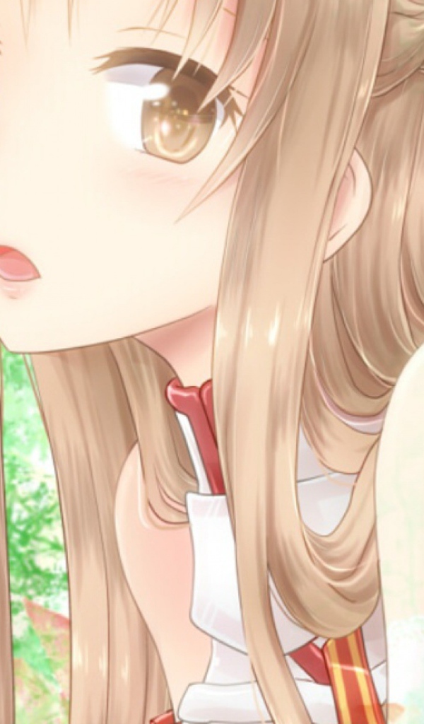 Аниме девушка Yuuki Asuna кушает вишни